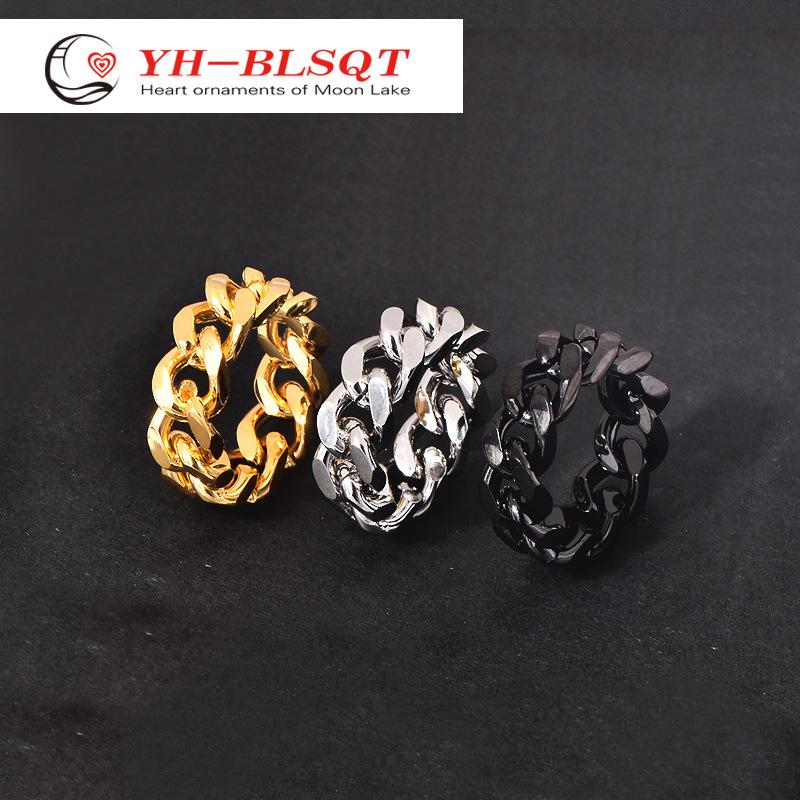 

European & American Trendy Titanium Steel Minimalist Chain Ring - Hip-Hop Style Stainless Steel Signet Jewelry Size 8