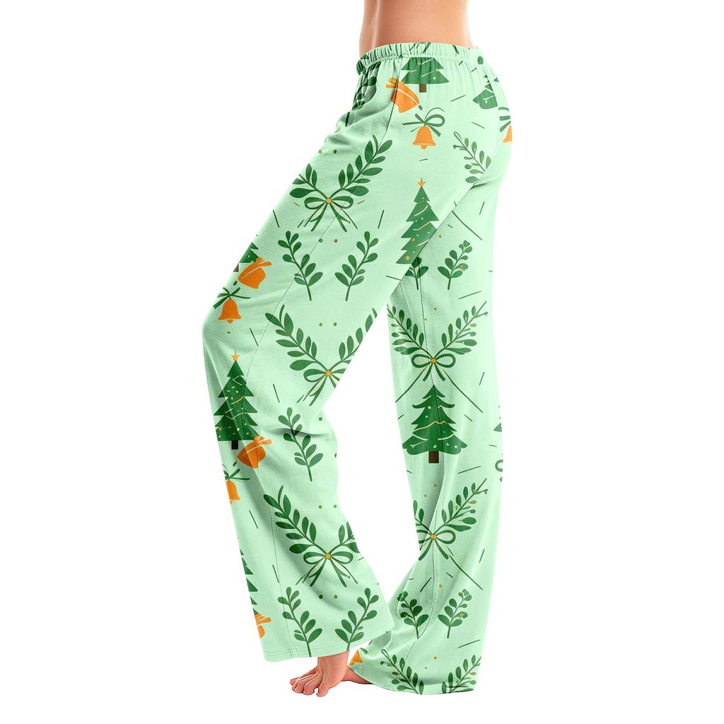 Women's Christmas Print Pants, Casual Pajama Bottoms with No and No Pockets
