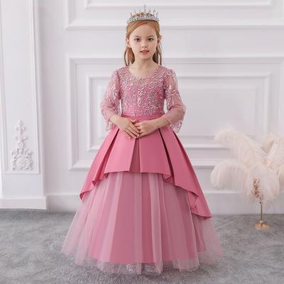 Mädchen lange Kleider Tüll Kinder rot rosa Spitze Blume Hochzeit Abend Party bestickt Prinzessin Kleid Ballkleid Kind formelle Kleidung