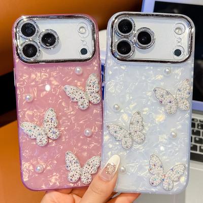 For Apple 17Promax Shell Pattern for IPhone 16 Pearl Butterfly Anti Drop Double Sided Film IMD Phone Case