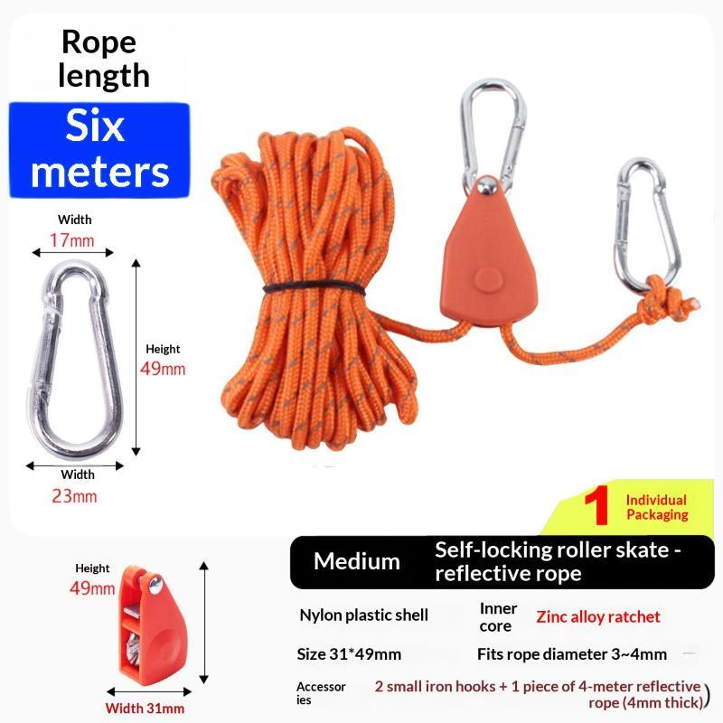 4/6M Adjustable Camping Tent Awning Wind Rope With Fastener Buckle Pulley Tensioner Ratchet Hangers For Lights