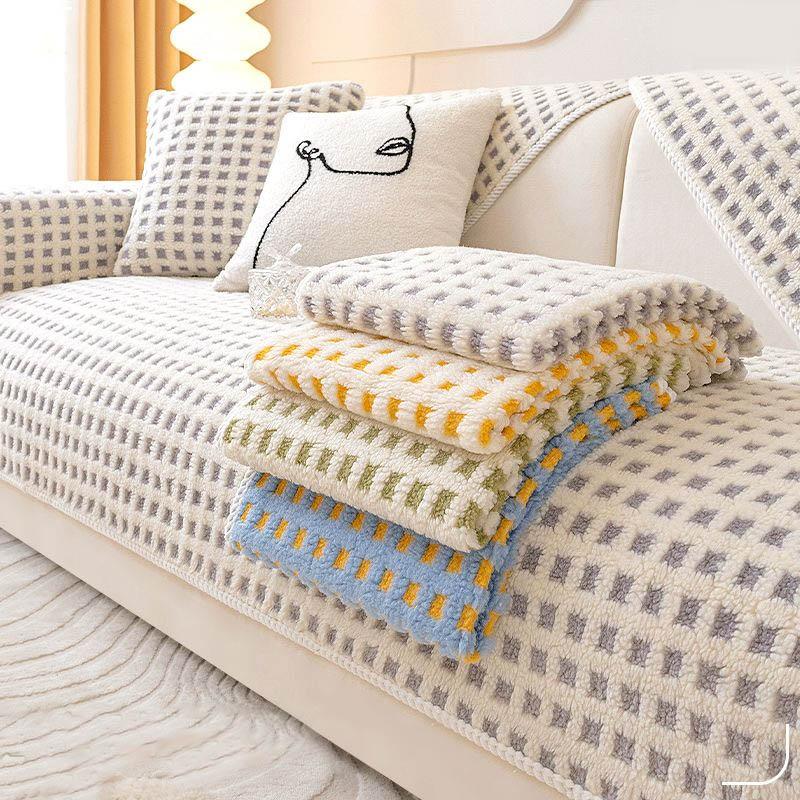 Lammplaid Weiches Sofakissen Verdicktes Plüschkissen Einfache Moderne Rutschfeste Überwürfe für Sofas