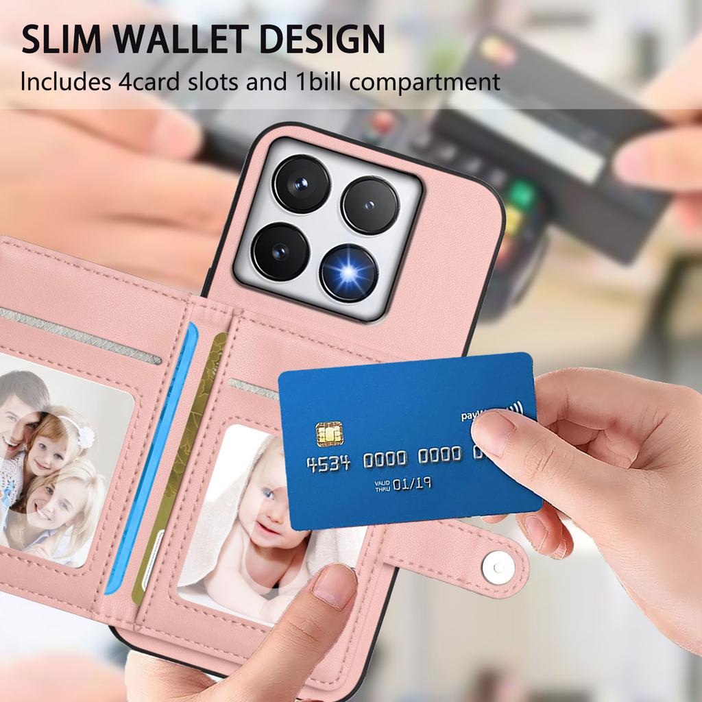 Für Xiaomi 14T Hülle RFID-Blockierender Kartenhalter Ständer TPU+PU-Leder Handy-Rückseite