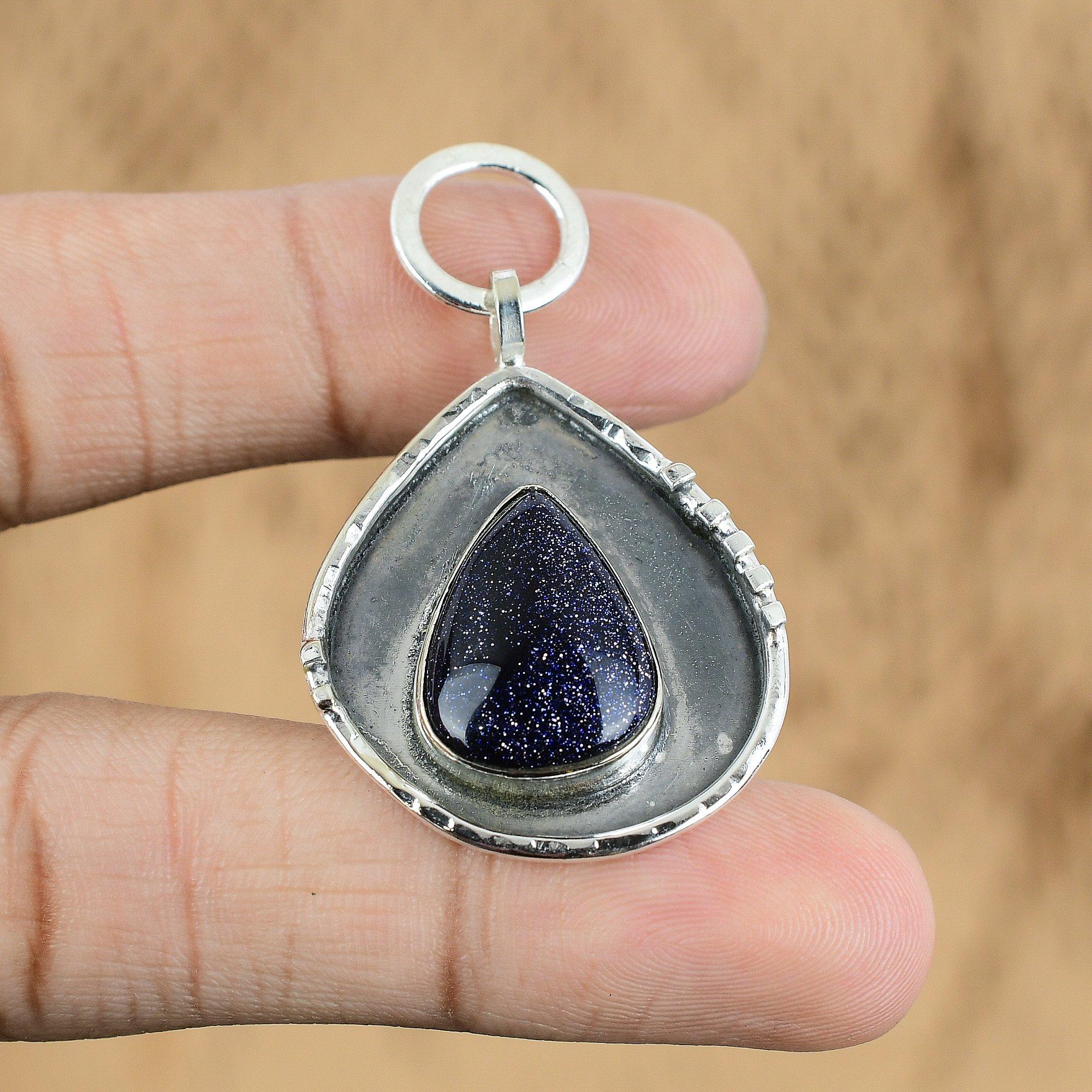

Natural Blue Sunstone Gemstone Pendant 925 Sterling Silver Jewelry For Girls