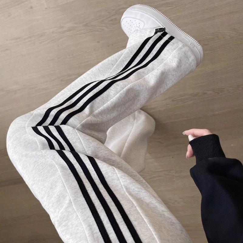 Striped Sweatpants Women's New Autumn Straight Loose Three-bar Sweatpants Junior High School Students Small Wide-leg Pants