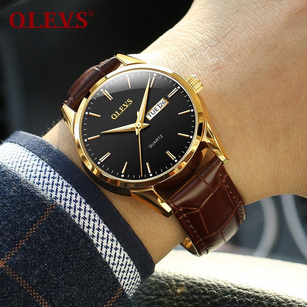 OLEVS Men's Watch, Stylish Ultra-Thin Leather Strap, Quartz Movement, Analog, Date Display, for Men