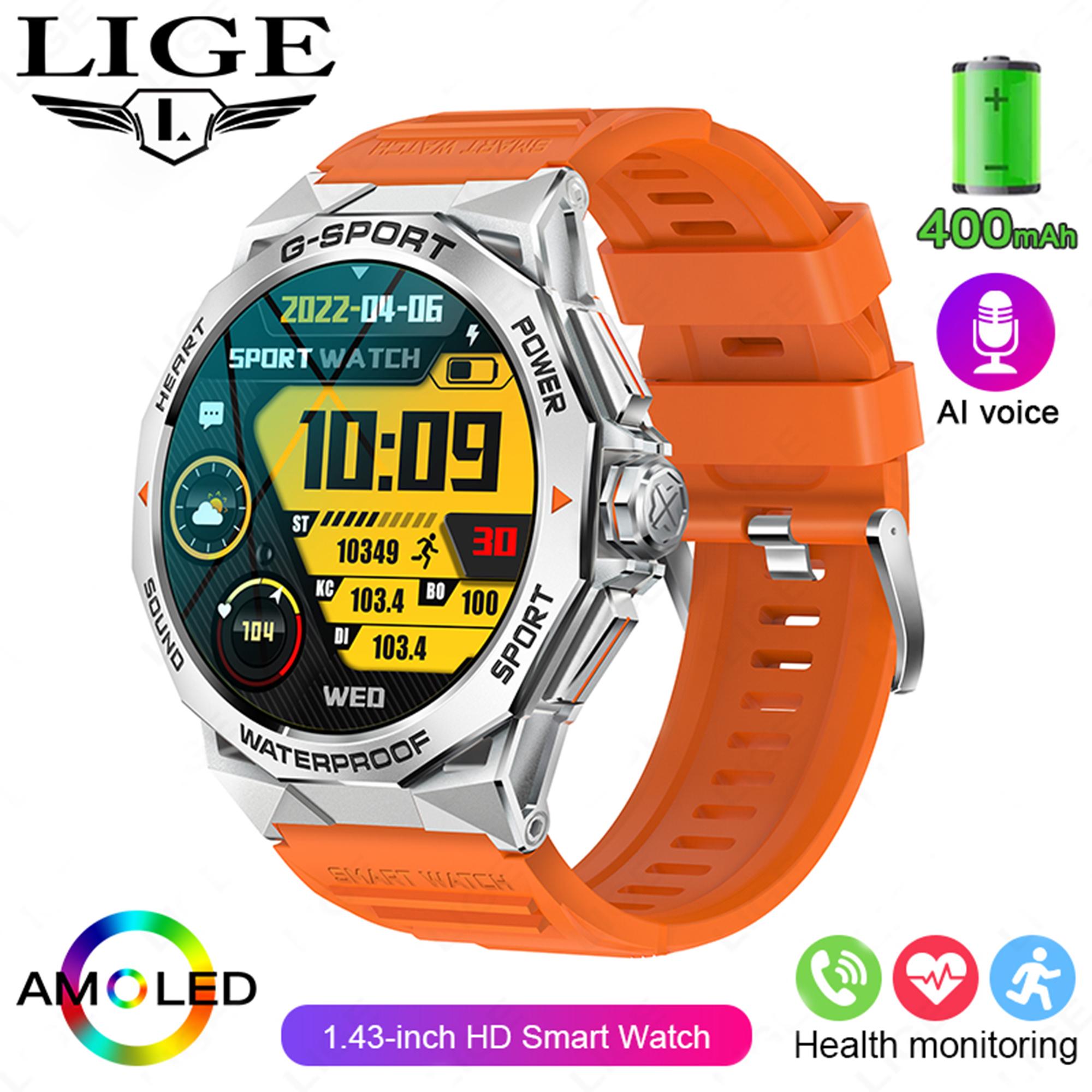 

LIGE 2024 Оригінальний чоловічий смарт-годинник 100+ Спорт на свіжому повітрі та фітнес Водонепроникний смарт-браслет Bluetooth-дзвінок Телефон Голосове керування Смарт-годинник silicone strap помаранчевий