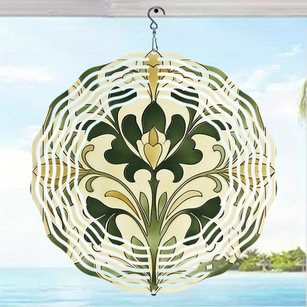 Elegant Green Floral 3D Kinetic Wind Chime for Outdoor Garden Patio Balcony Decor Metal Art Hanging Wind Spinner No Battery Needed