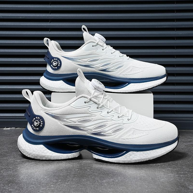 2025 spring and autumn new men's shoes personalized rotating buttons really explosive soft-soled elastic fly-woven breathable large-size sports trend