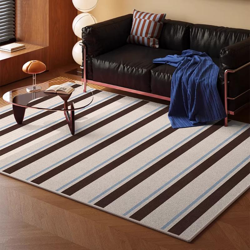 Retro Style Living Room Decoration Carpets Light Luxury Rugs for Bedroom Artistic Striped Bedside Rug Home Thicken Floor Mat