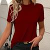 Ladies Summer Short Sleeve O Neck Solid Color Pullover T Shirt Top