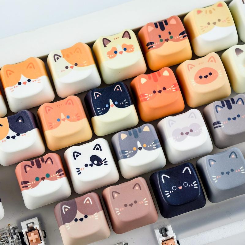 MAIMOOO Cute Cat Dog Keycaps MAO Profile 5/25Keys PBT Custom Creative Meow Head Keycap for Mechanical Keyboard Personalized Gift