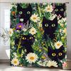 Flowers and Plants Cute Black Cats Shower Curtain, Bathroom Decorative Shower Curtain, Waterproof Shower Curtain with Hooks