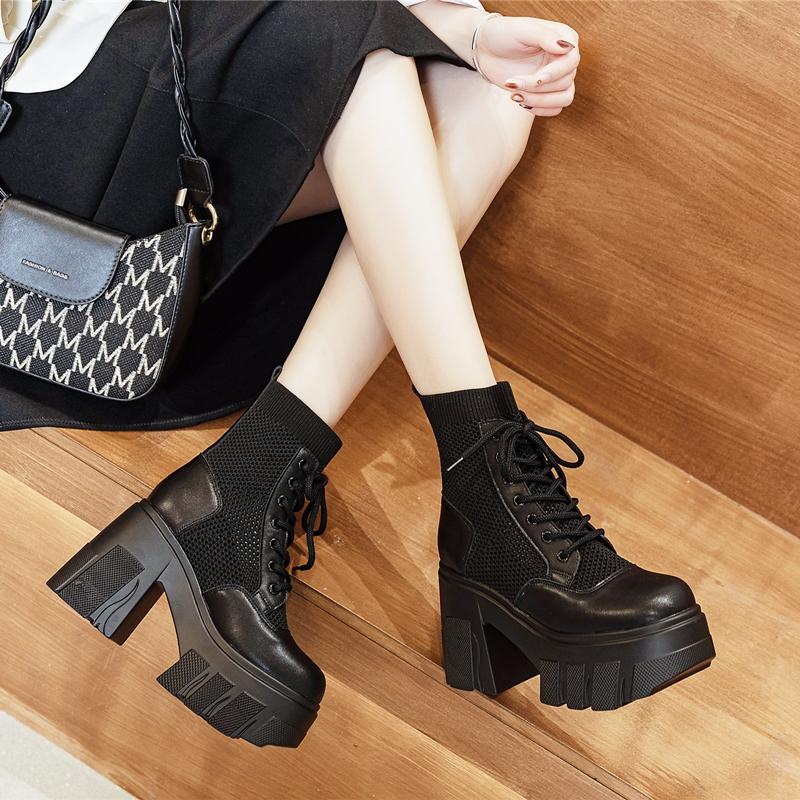 

Женские летние сапоги, сетчатые сапоги на платформе, женские модные крутые сапоги на каблуке, женские летние ботинки 40 чёрный