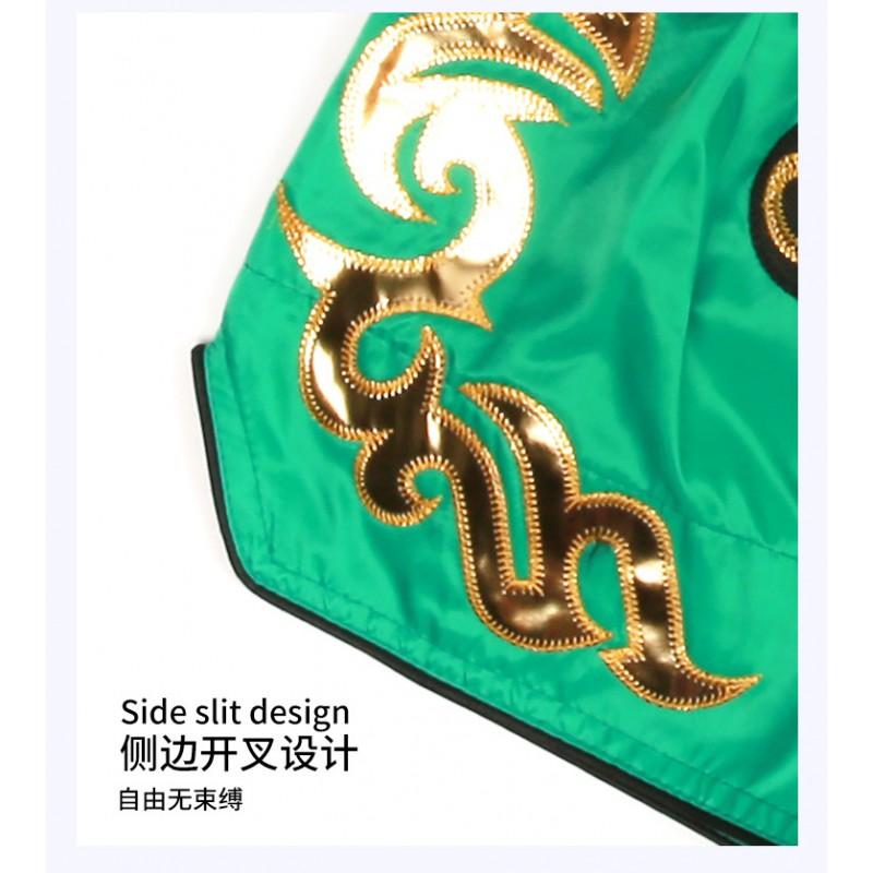 Dark Green Muay Thai Shorts Patch Embroidered High Quality Boxing MMA Fight