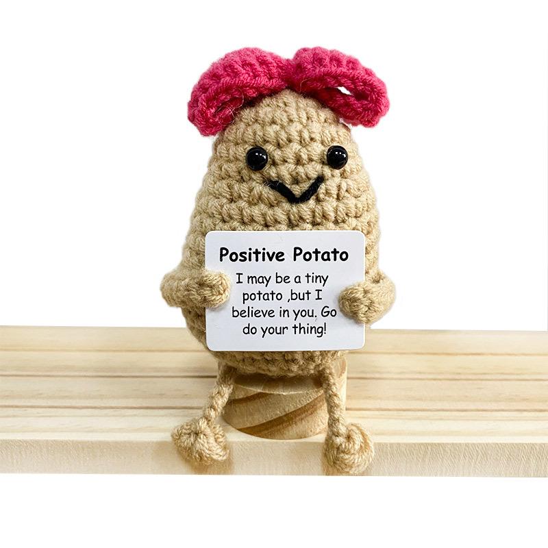 Handmade Knitting Emotional Support Cucumber Long Legged Doll with Card Cute Crochet Positive Potatoes Vegetable Doll Room Decor