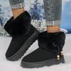 Damen Fellige Schneestiefel mit Schleife & Perlen, Plüschgefütterte Winterstiefeletten, Outdoor Knöchelstiefel auf Lager