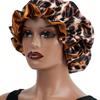 1PC Hair Bonnet Printed Leopard Double Layer Satin Splicing Hair Bonnet For Sleeping For Curly And Straight Hair