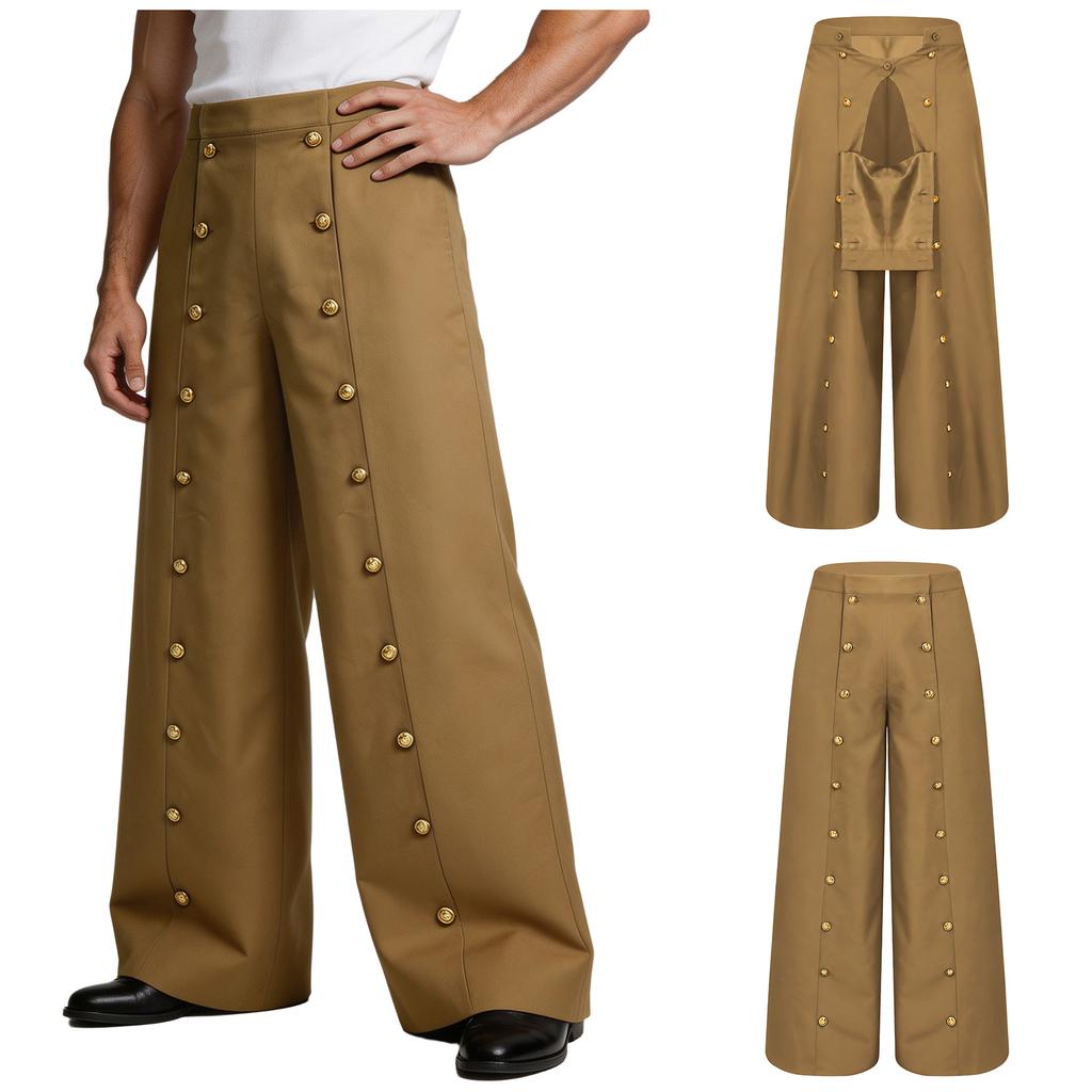 Pantaloni Cargo Uomo Medievali Rinascimentali Vita Alta Chiusura con Bottoni Gamba Larga per Fiere Cosplay Uso Quotidiano