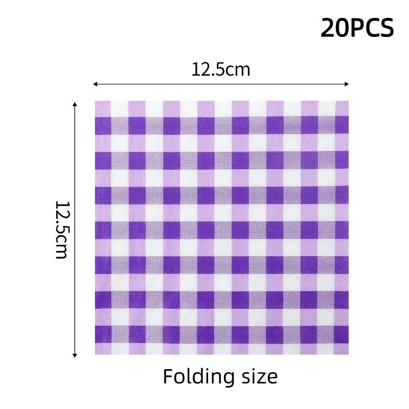 20 Sheets Colorful Gingham Disposable Paper Napkins Soft Absorbent For Picnics Birthday Wedding Holiday Table Decorations