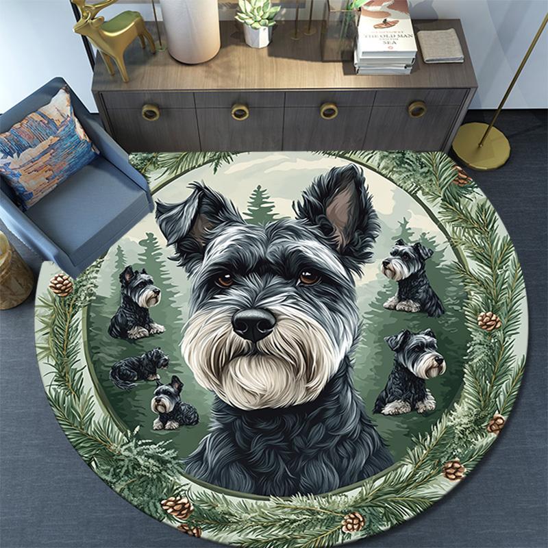 Tappeto Rotondo Schnauzer, Tappeto per Soggiorno Camera da Letto Divano Sala Giochi Decorazione, Tappetino Antiscivolo