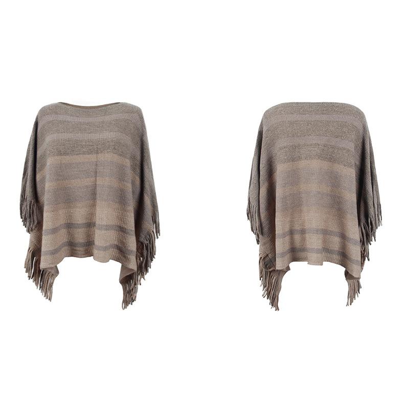 Autumn and Winter Women Stripe Loose Bat Sleeve Cross Border Cloak Cardigan Knitwear O-Neck Sweater