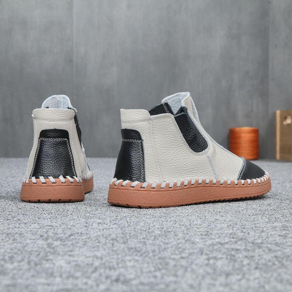 Men's Leather Slip-On High-Top Casual Shoes - Soft Sole, Genuine Cowhide for Autumn/Winter