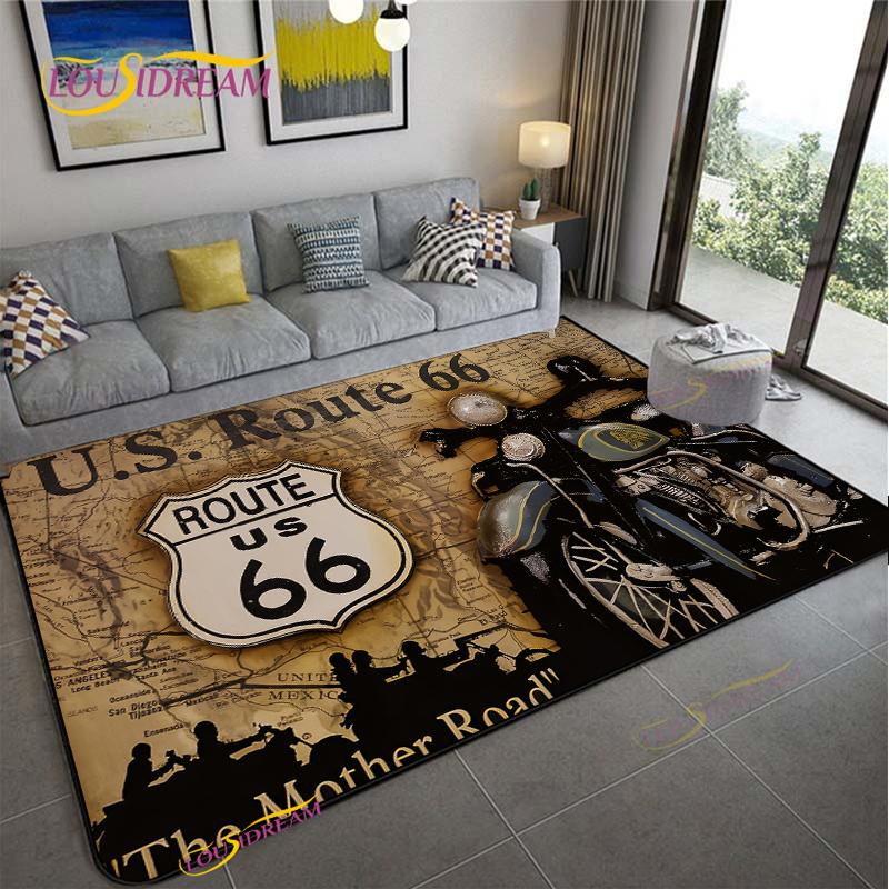 

Route66 Motorcycle Carpet for Living Room Bedroom Rugs Kitchen Kids Door Unslip Floor Mats Birthday gift photography props Rug 40x60cm