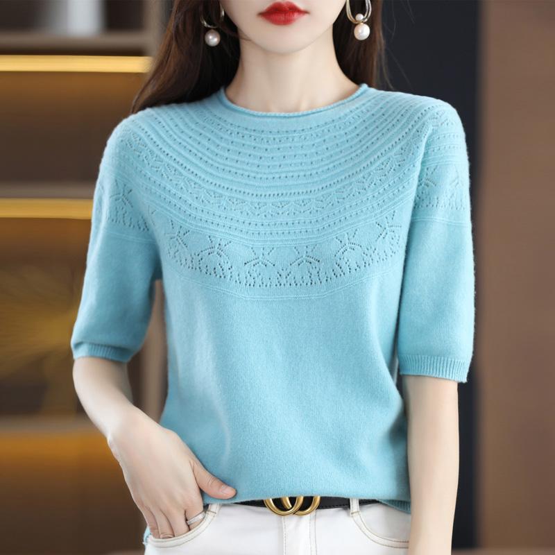Women Knit T-shirt 100% Wool MODERN NEW SAGA Summer Knitted Shirt Short Sleeve Tees O-neck Pullover Knit Tops