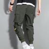 Men Cargo Pants Multi Pockets Solid Color Strap Decor Loose Drawstring Elastic Waist Plus Size Daily Wear Streetwear Long Work Trousers Outdoor