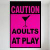 Caution Adults At Play Metal Tin Sign, Bold Pink Black Design Martini Glass Silhouette, Vintage Warning Plaque for Bar Club Home