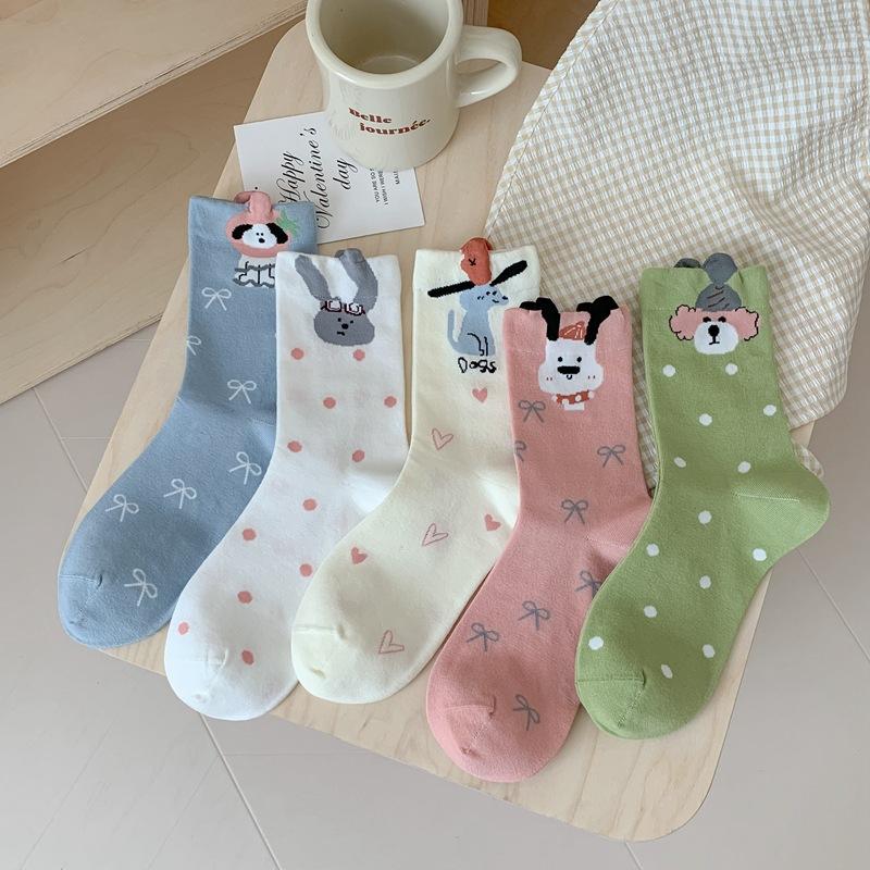 Women Socks Cartoon Cat Dog Japanese Kawaii Cute Middle Tube Socks Women Autumn and Winter Retro Long Socks