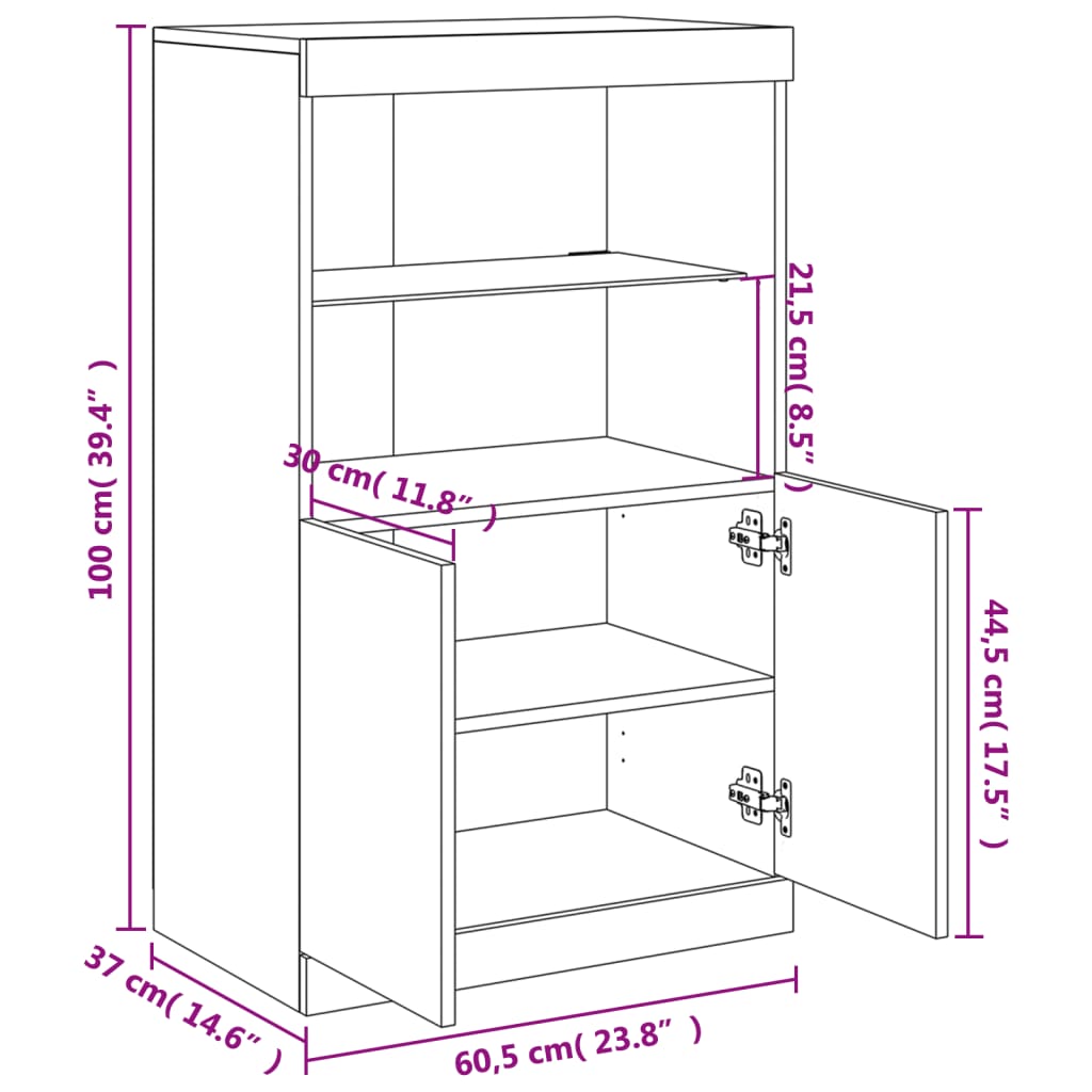 Weißes Sideboard mit LED-Beleuchtung 60,5 x 37 x 100 cm