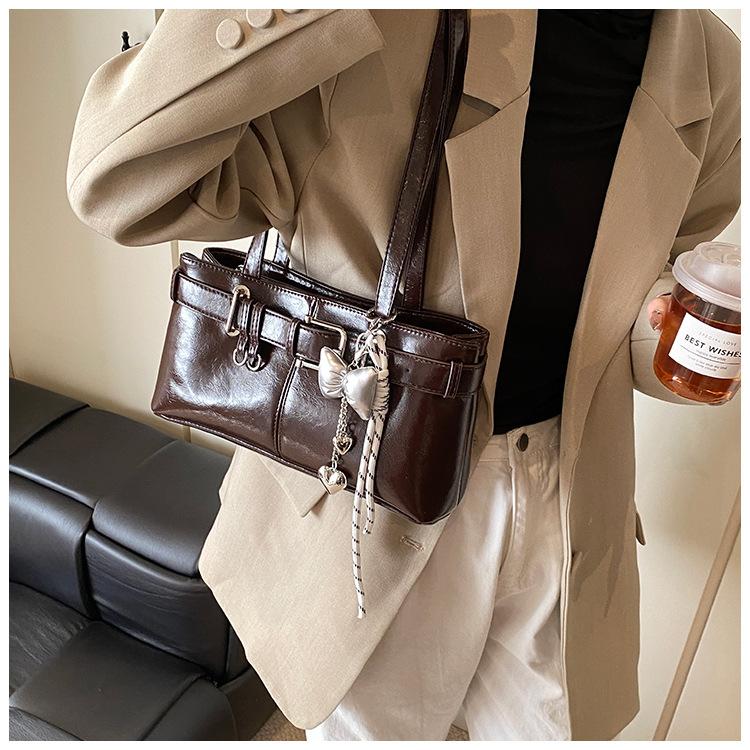 Belt Buckle Design Shoulder Satchels Bag For Women 2025 New In Luxury Designer Handbags Branded Fashion Totes With Pendant