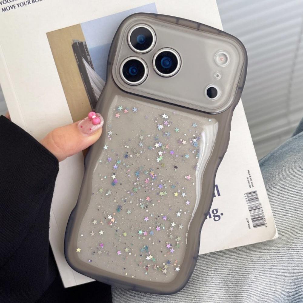 Transparent Silicone TPU Wavy Case For 17 Air 16 15 14 13 12 Mini 11 Pro Max Shiny Sequin Glitter Soft Bumper Stars Funda
