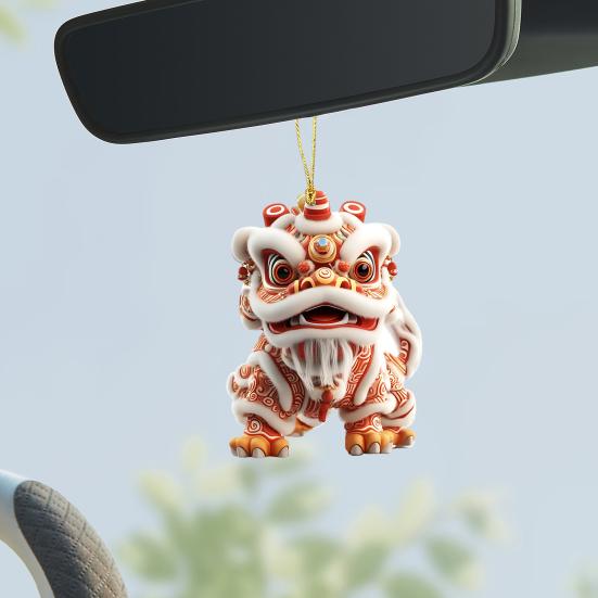 Chinese Lion Acrylic Keychain 2D Flat Car Rearview Mirror Charm Car Window Wall Door Tree Holiday Decorations