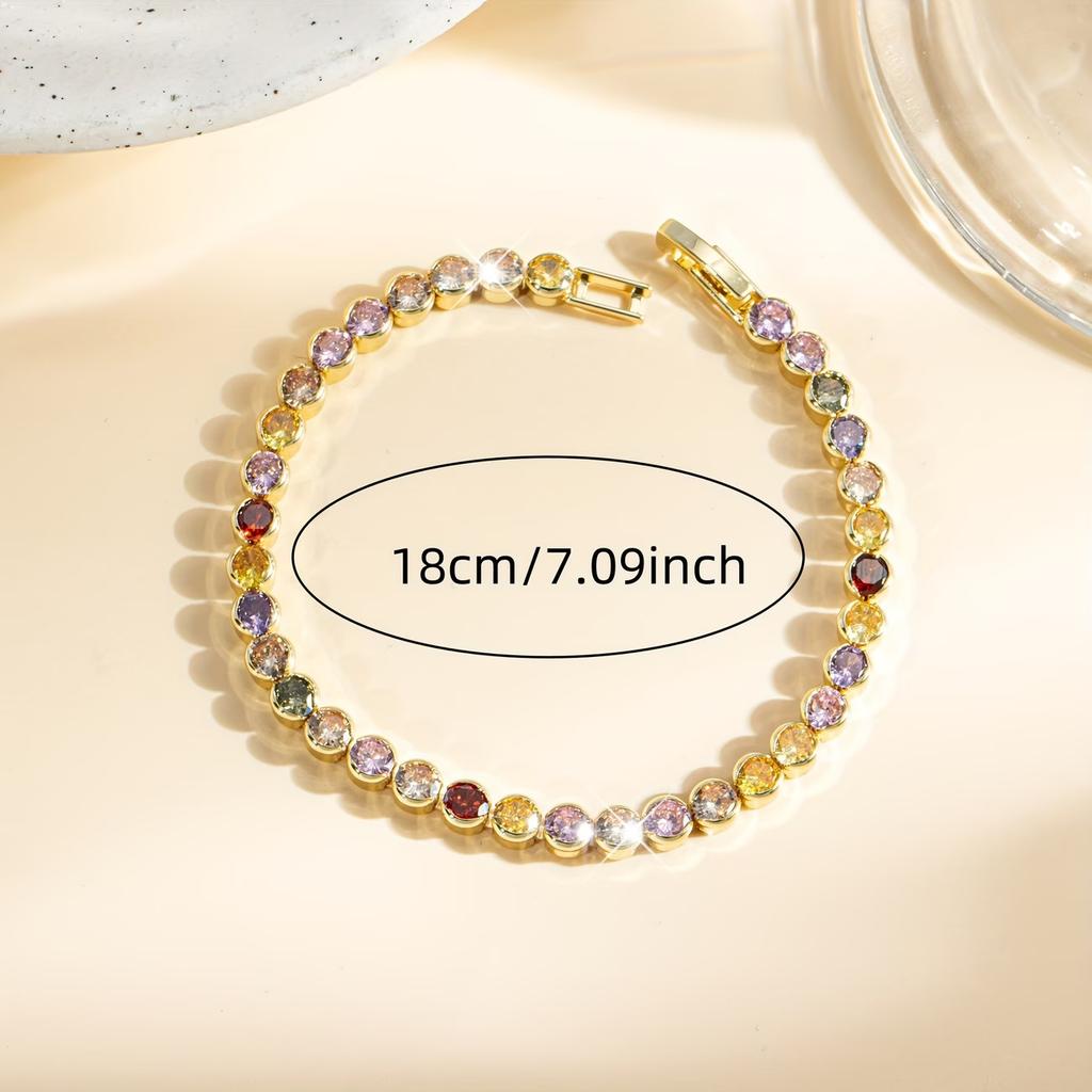 Light Luxury Fashion Dopamine Colorful Zircon Bracelet with Copper Inlaid Zircon Design
