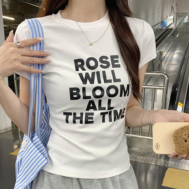 

Korean Slim-Fit Crew Neck Letter Print Summer T-Shirt, Short-Sleeve, Trendy 2025 Style XL Premium чорний