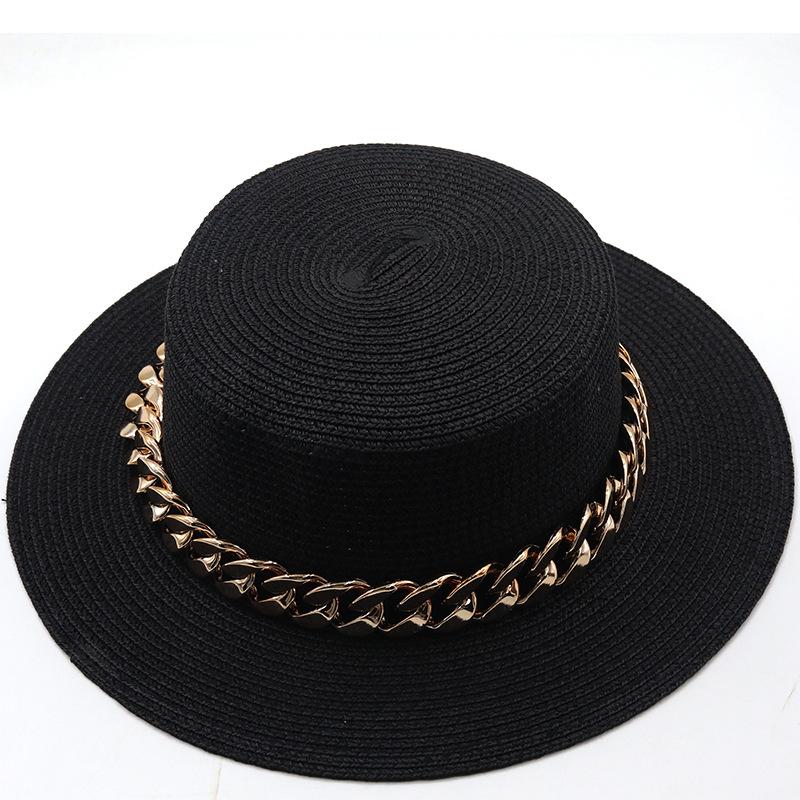 New Flat Top Top Hat Straw Hat Ladies Summer Beach Hat Shade Sunscreen Resort Seaside Hat Flat Brim Jazz Hat