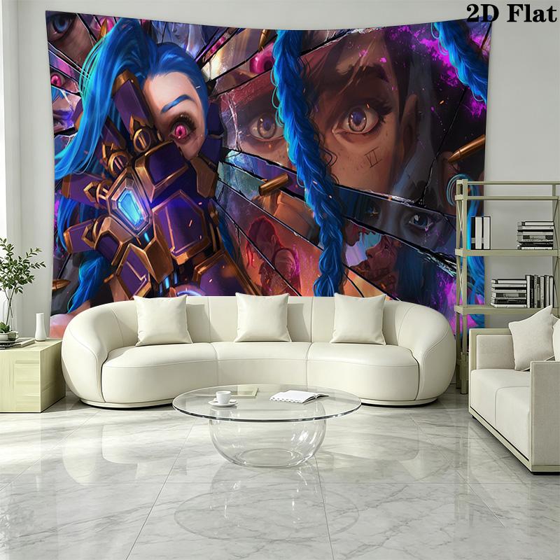 Jinx League of Legends Wall Tapestry Aesthetic Wall Hanging Printed Fabric Blanket Decorative Tapestries for Bedroom Living Room Home Decor