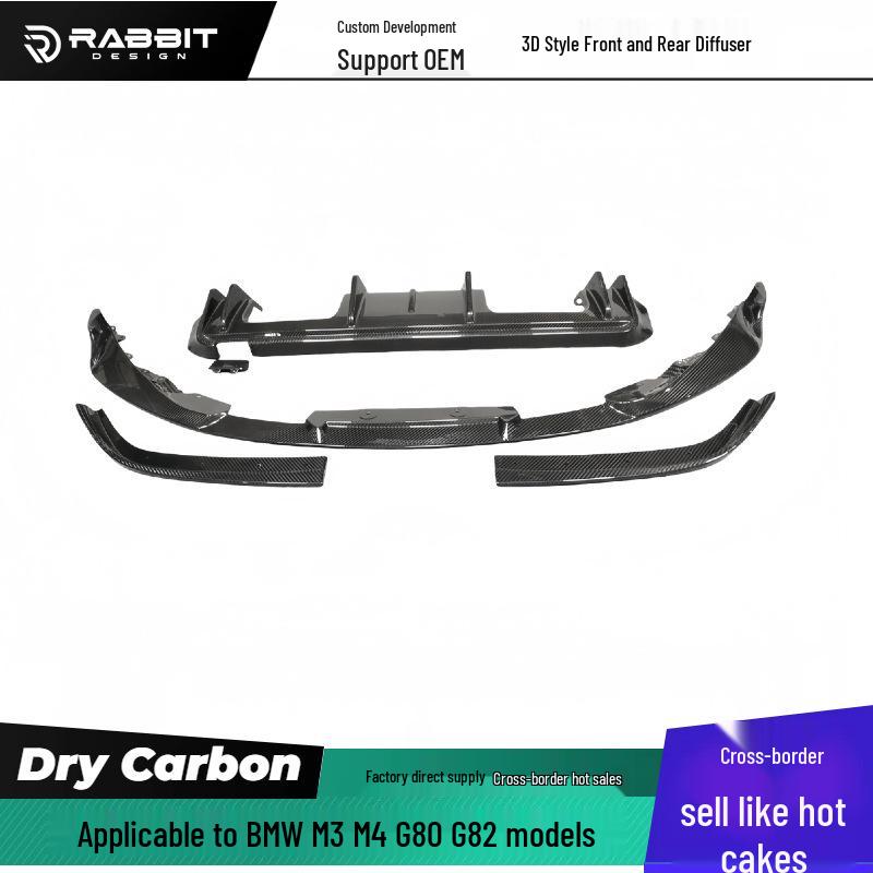 BMW M3 G80 M4 G82 3D Style Carbon Fiber Rear Diffuser & Front Lip with Dry Carbon Fiber Tail Lip.