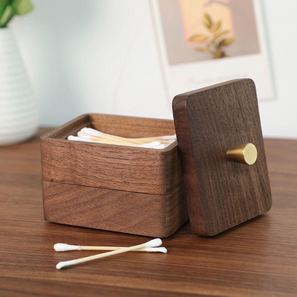 Walnut wood Cotton Swab Jar with Cover Floss Stick Organizer Dental Floss Box Tooth Supply
