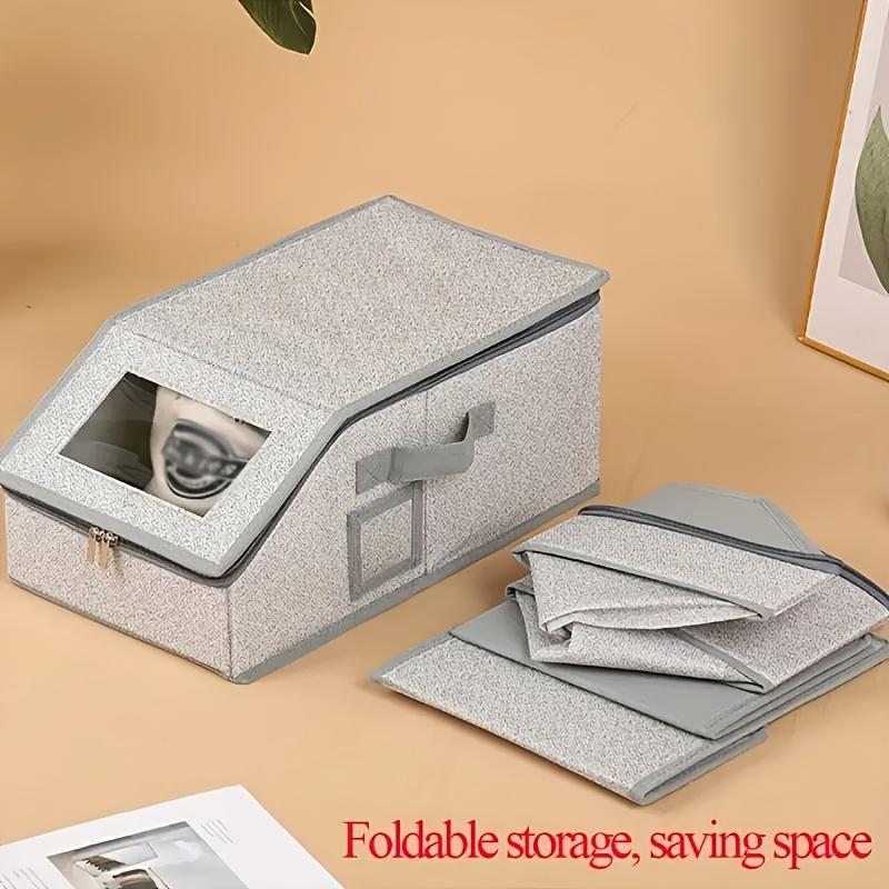 1pc Large Capacity Foldable Fabric Hat Box, Dual Handles & Clear Viewing Window, Portable Organizer for Baseball Caps, Underwear, Bras, Towels