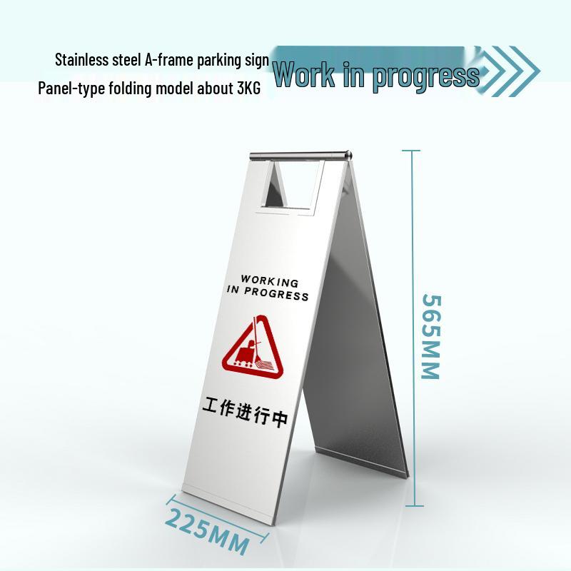 Stainless Steel No Parking, Caution Slippery, A-Frame Folding Sign