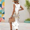 Women Plus Size Sleeveless U Neck Black Printed Dress High Side Slit Curved Hem
