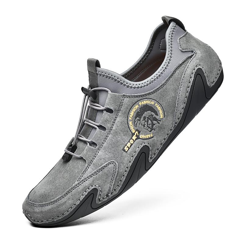 

2024 Мужские кроссовки Повседневные мокасины без застежек Уличная легкая обувь на плоской подошве Осенняя обувь из натуральной кожи Удобная обувь Doudou Cross-Leaf 46 серый