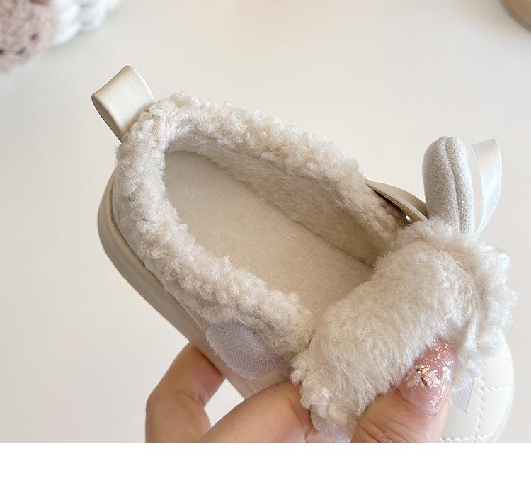 Girls' Winter Cotton Loafers with Bows - Cozy Low-Top Furry Shoes for Toddlers and Kids