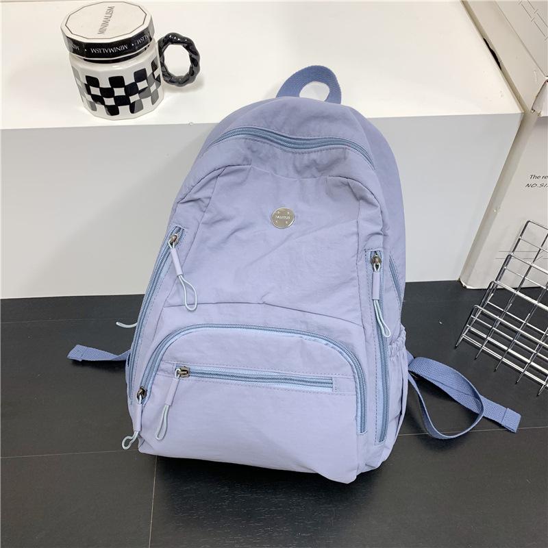 Solid Color Simple and Lightweight Schoolbag Female College Student Backpack Portable Travel Anti-splashing Leisure Travel Backpack
