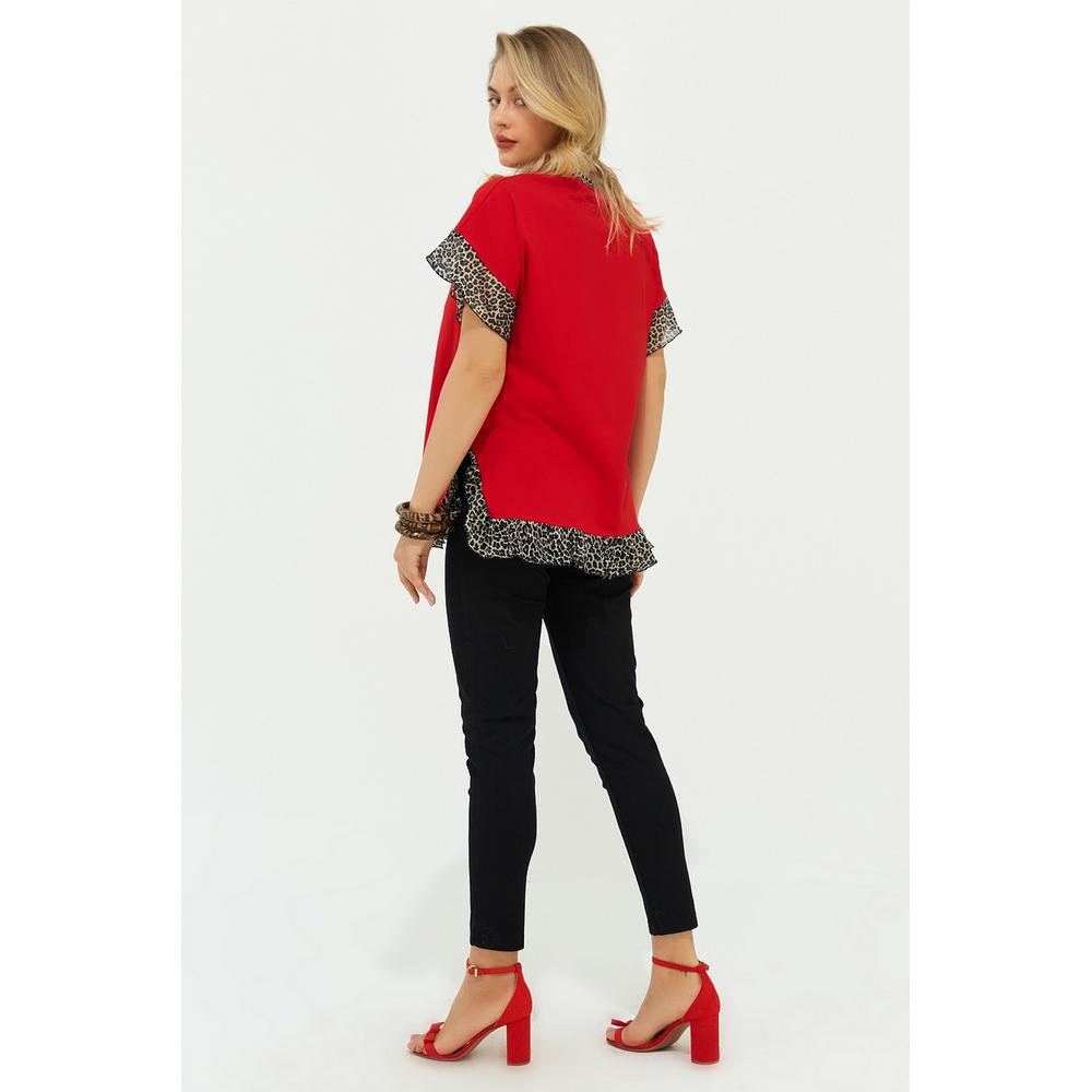 Fierte Bluză Mărimi Mari pentru Femei Lm87080 Gât Rotund Mânecă Scurtă Model Leopard Tricot