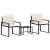 3 Piece Outdoor Furniture Set with Cushions Black and Cream White Rattan